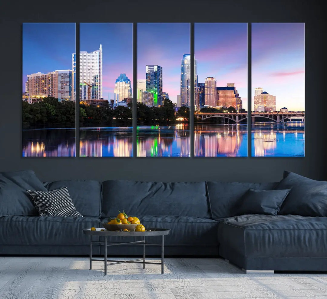 Extra Large Austin City Canvas Print Purple Dusk Skyline Wall Art