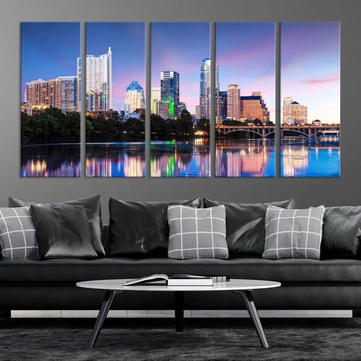 Extra Large Austin City Canvas Print Purple Dusk Skyline Wall Art