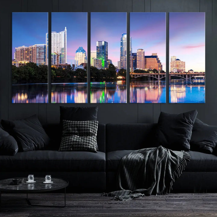 Extra Large Austin City Canvas Print Purple Dusk Skyline Wall Art