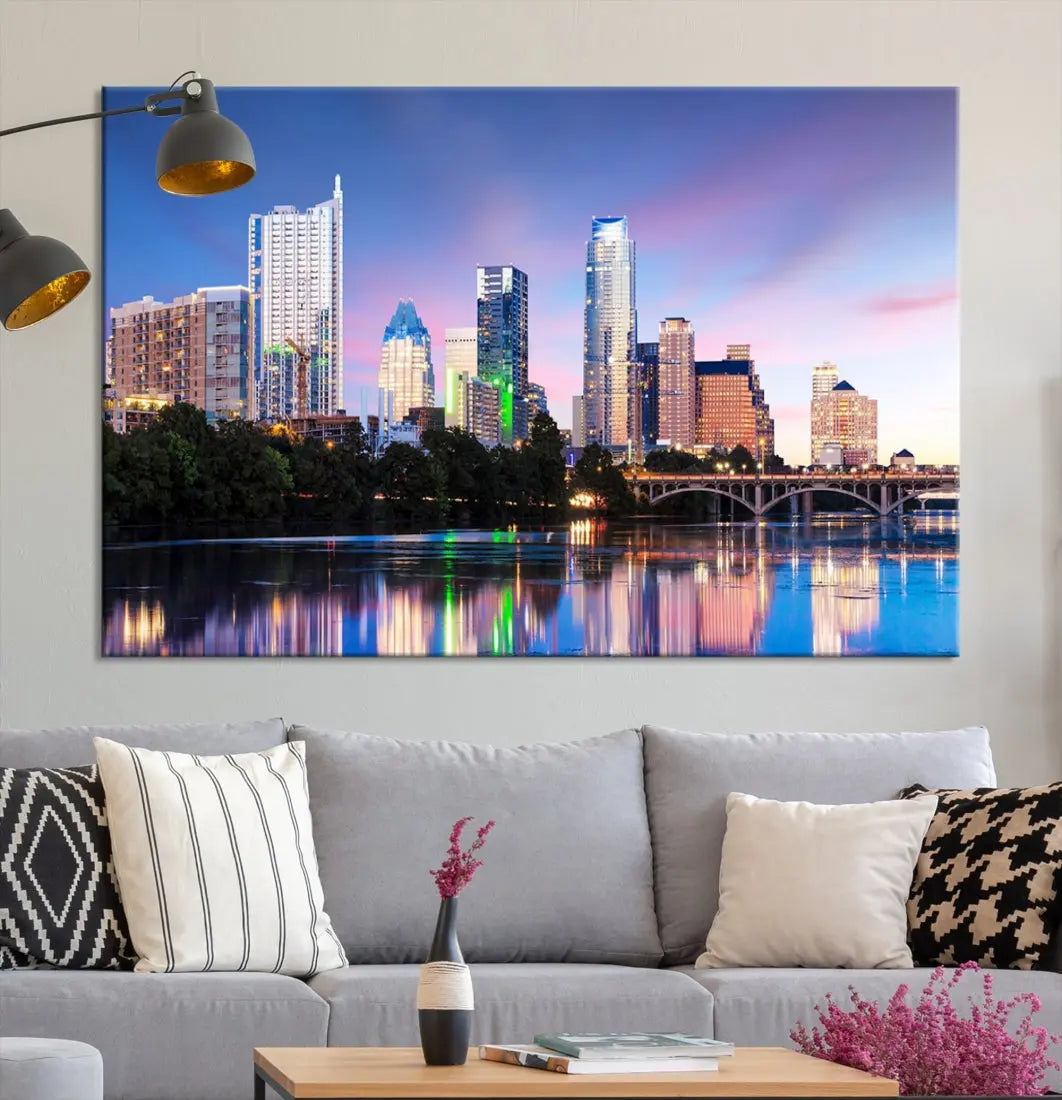 Extra Large Austin City Canvas Print Purple Dusk Skyline Wall Art