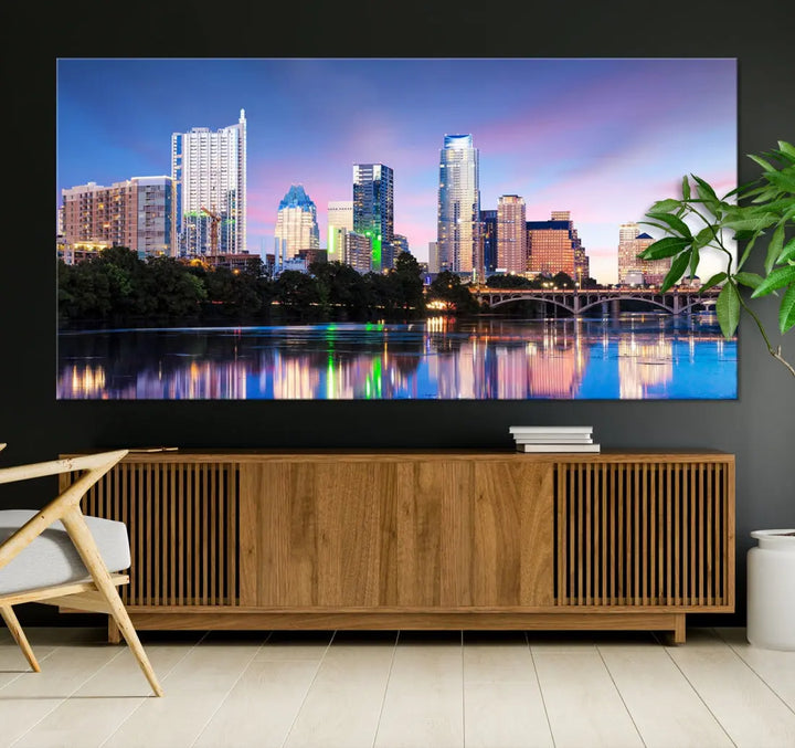 Extra Large Austin City Canvas Print Purple Dusk Skyline Wall Art