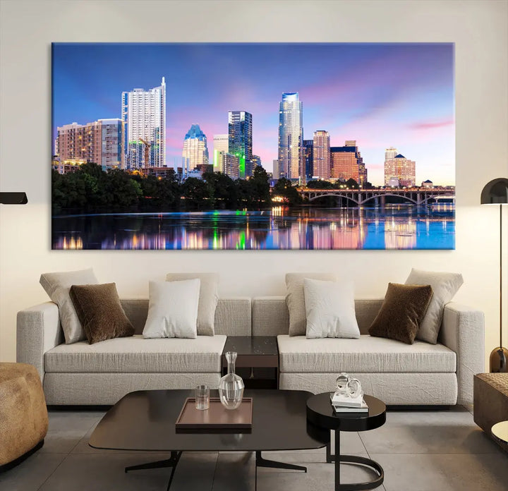 Extra Large Austin City Canvas Print Purple Dusk Skyline Wall Art