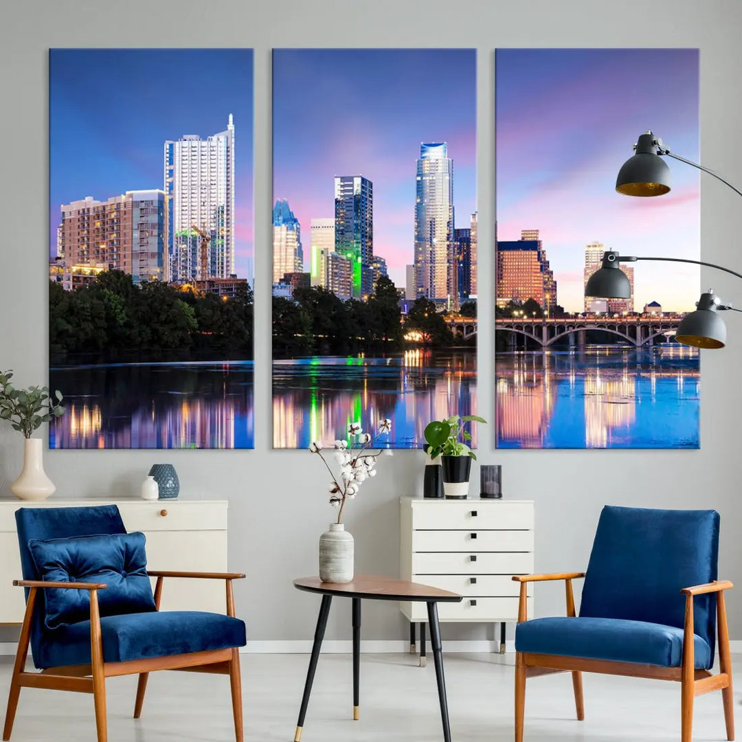 Extra Large Austin City Canvas Print Purple Dusk Skyline Wall Art