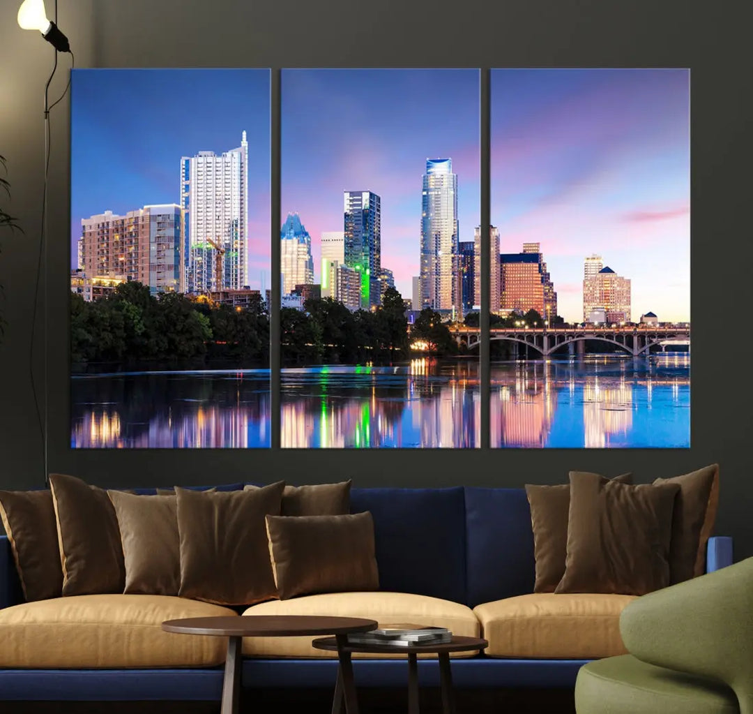 Extra Large Austin City Canvas Print Purple Dusk Skyline Wall Art