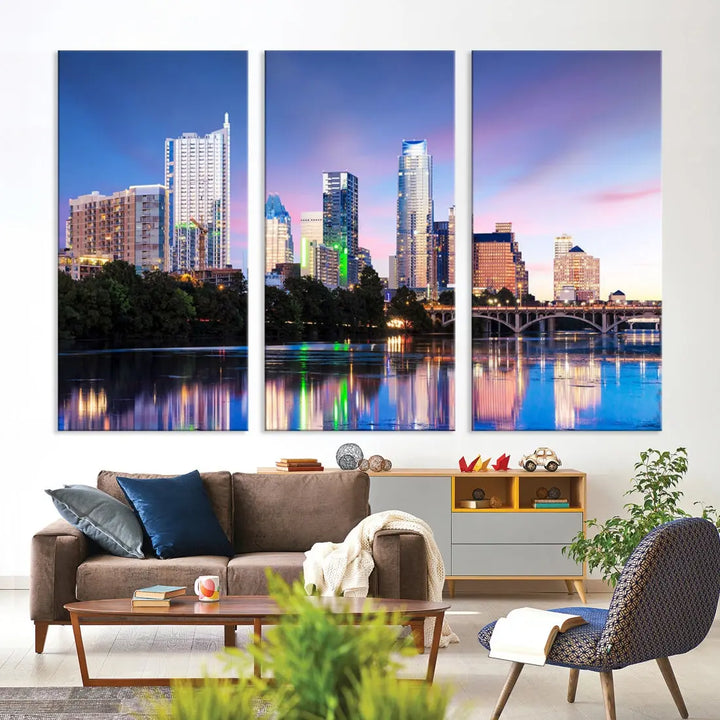 Extra Large Austin City Canvas Print Purple Dusk Skyline Wall Art