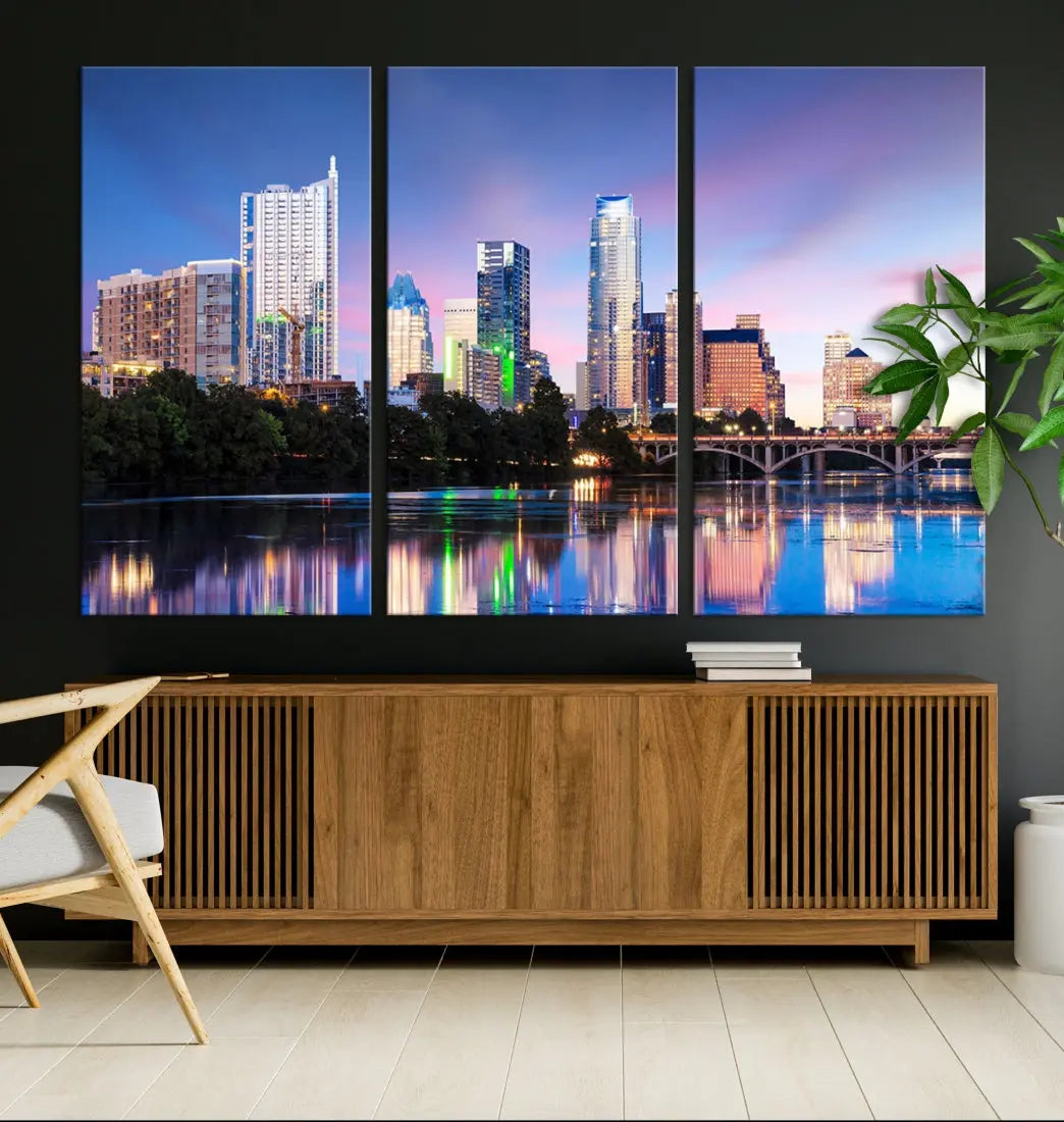 Extra Large Austin City Canvas Print Purple Dusk Skyline Wall Art