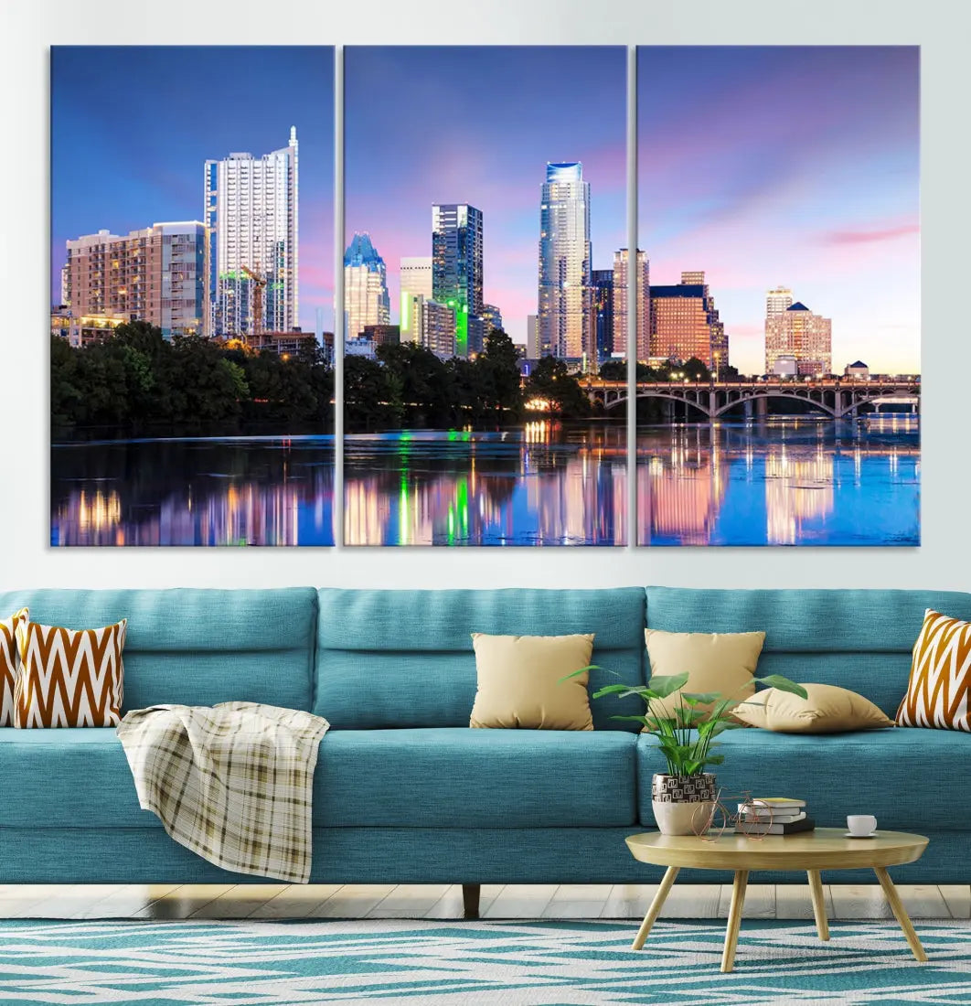 Extra Large Austin City Canvas Print Purple Dusk Skyline Wall Art