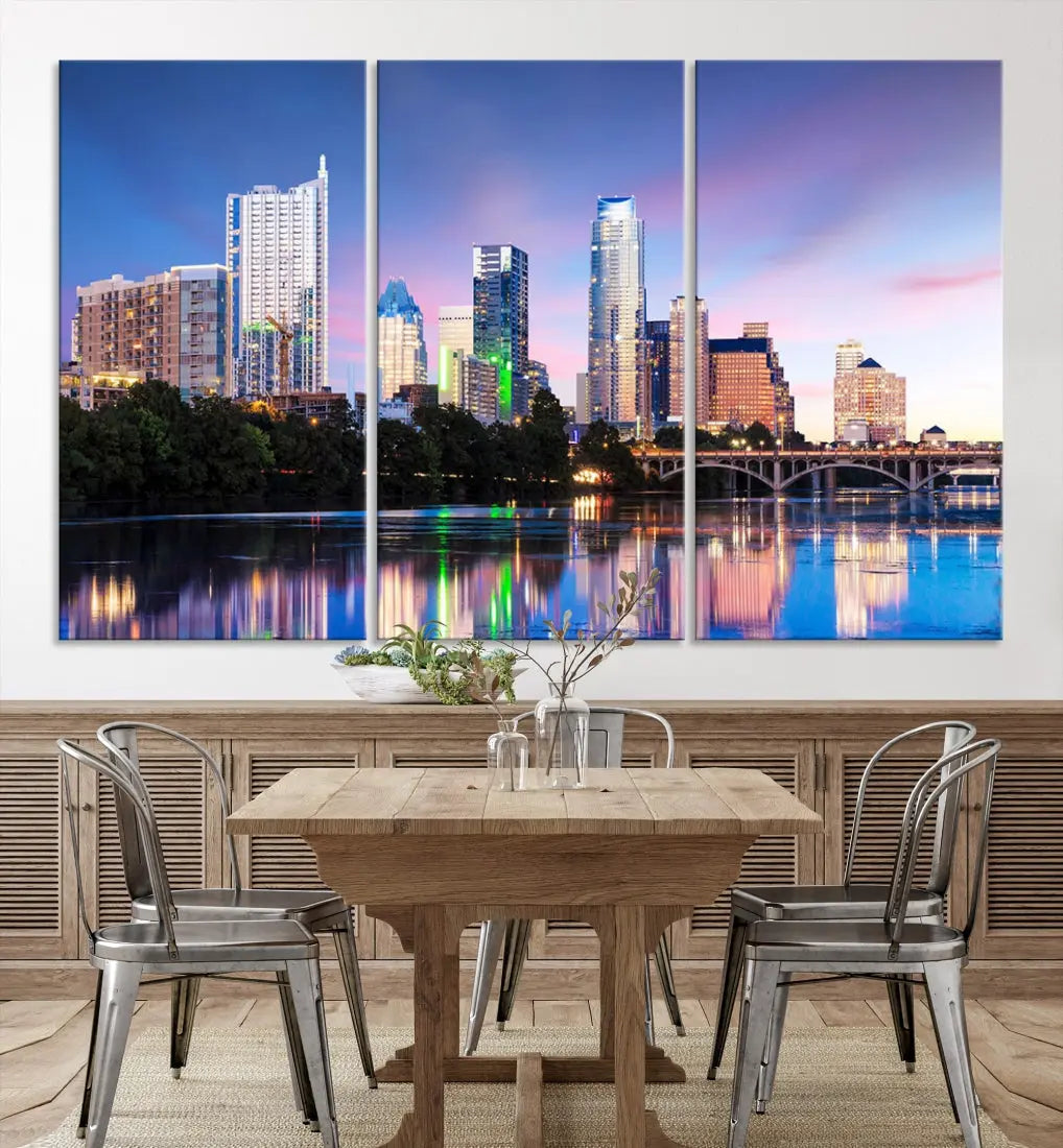 Extra Large Austin City Canvas Print Purple Dusk Skyline Wall Art