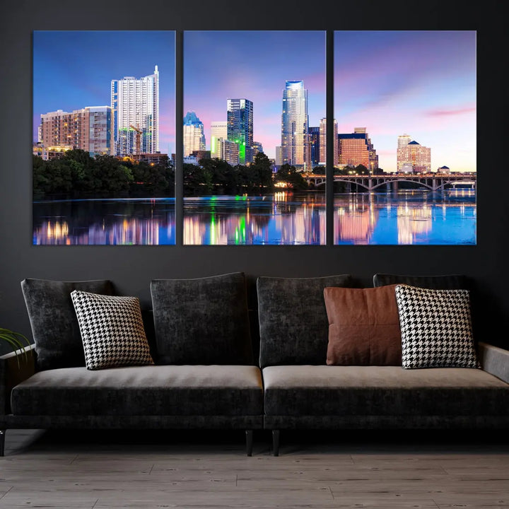 Extra Large Austin City Canvas Print Purple Dusk Skyline Wall Art