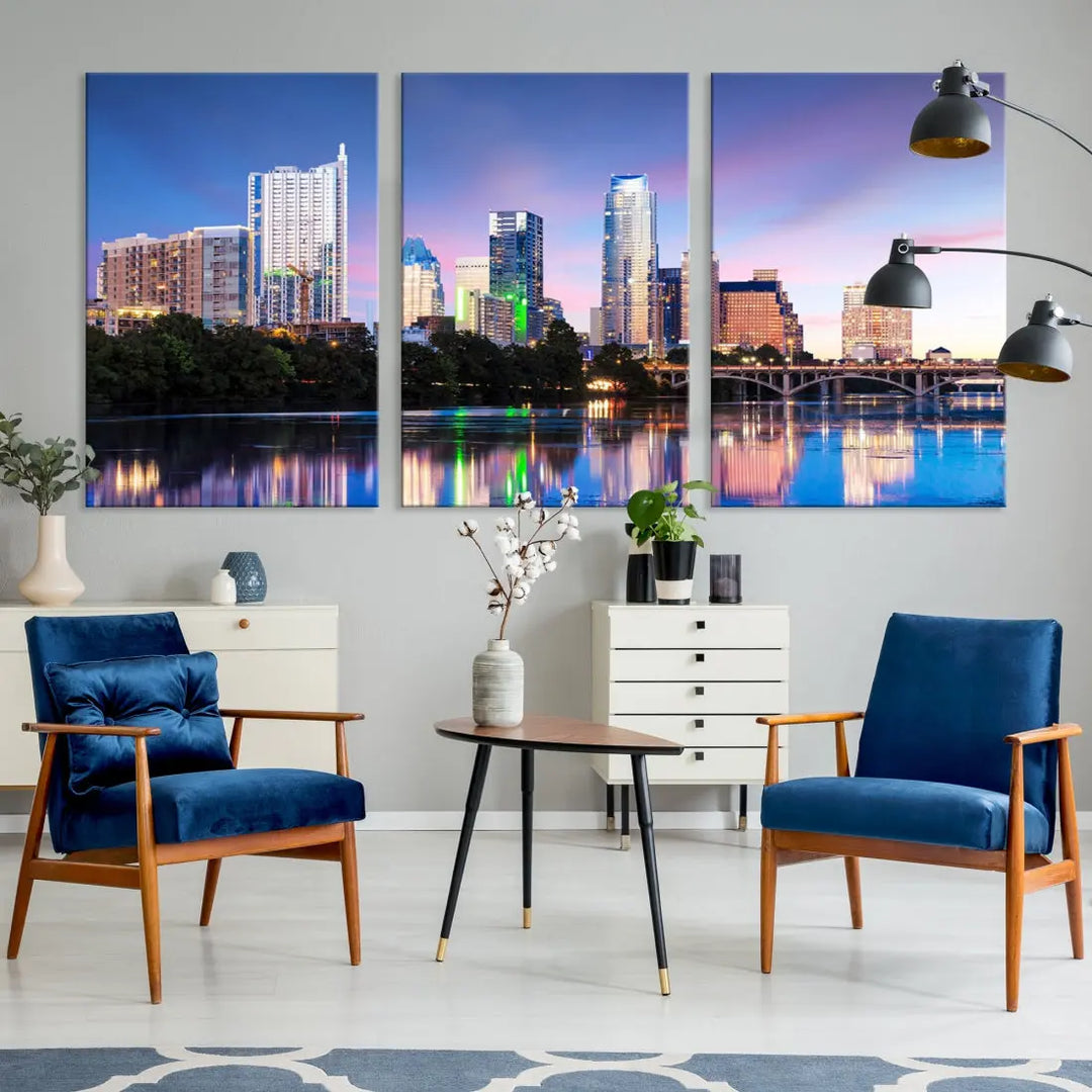 Extra Large Austin City Canvas Print Purple Dusk Skyline Wall Art