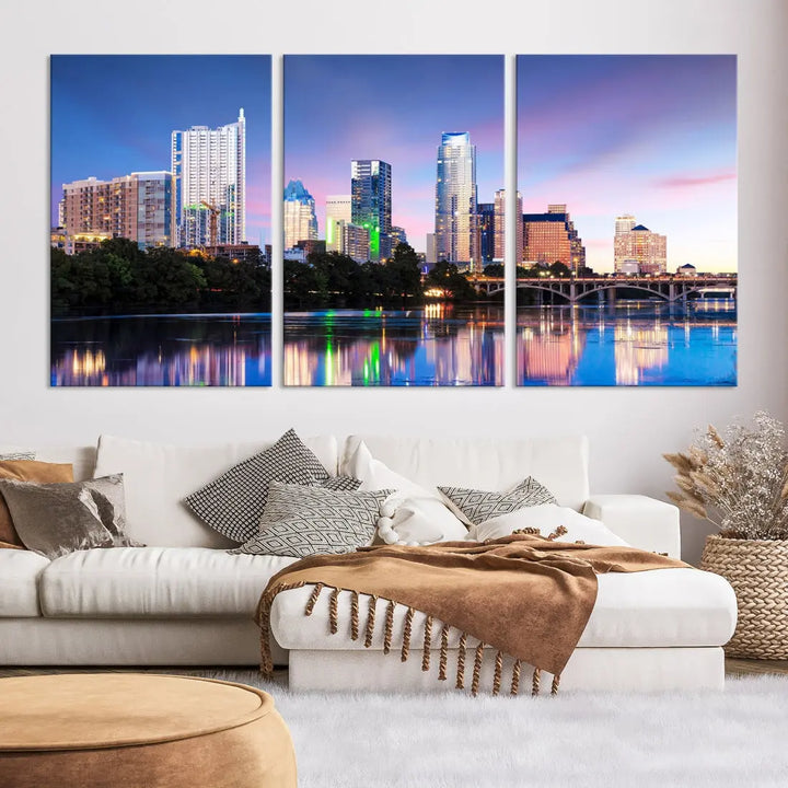 Extra Large Austin City Canvas Print Purple Dusk Skyline Wall Art