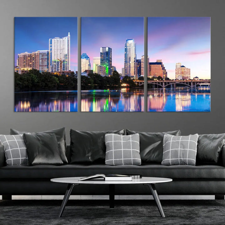 Extra Large Austin City Canvas Print Purple Dusk Skyline Wall Art