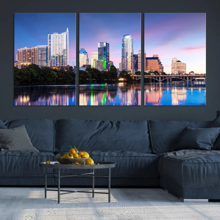 Extra Large Austin City Canvas Print Purple Dusk Skyline Wall Art