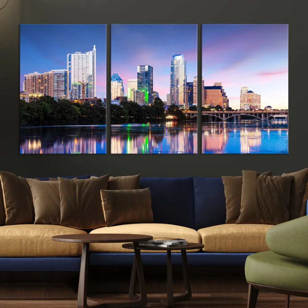 Extra Large Austin City Canvas Print Purple Dusk Skyline Wall Art