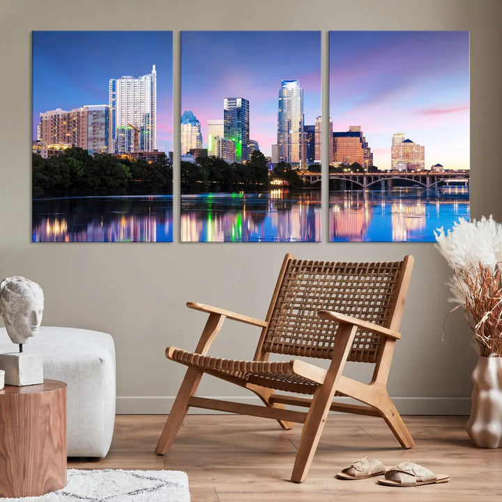 Extra Large Austin City Canvas Print Purple Dusk Skyline Wall Art