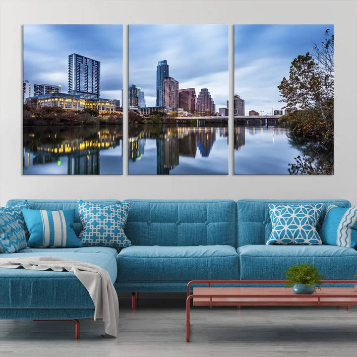 Extra Large Austin City Skyline Cityscape Reflections View Canvas Art Print