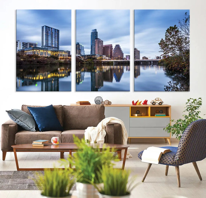 Extra Large Austin City Skyline Cityscape Reflections View Canvas Art Print