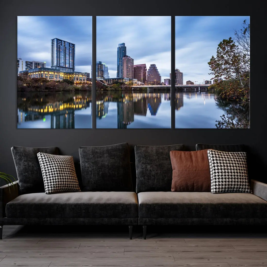 Extra Large Austin City Skyline Cityscape Reflections View Canvas Art Print