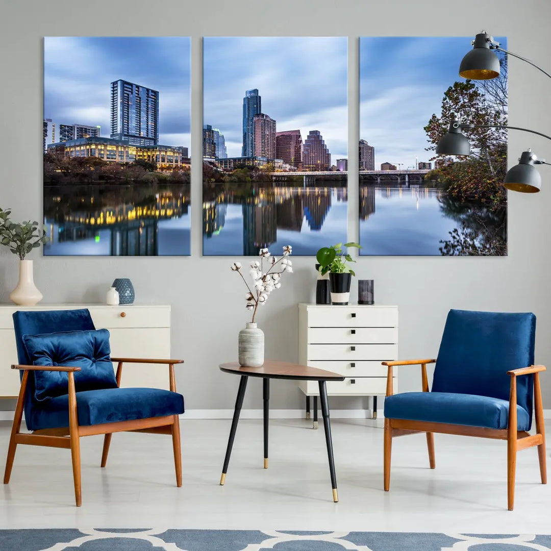 Extra Large Austin City Skyline Cityscape Reflections View Canvas Art Print