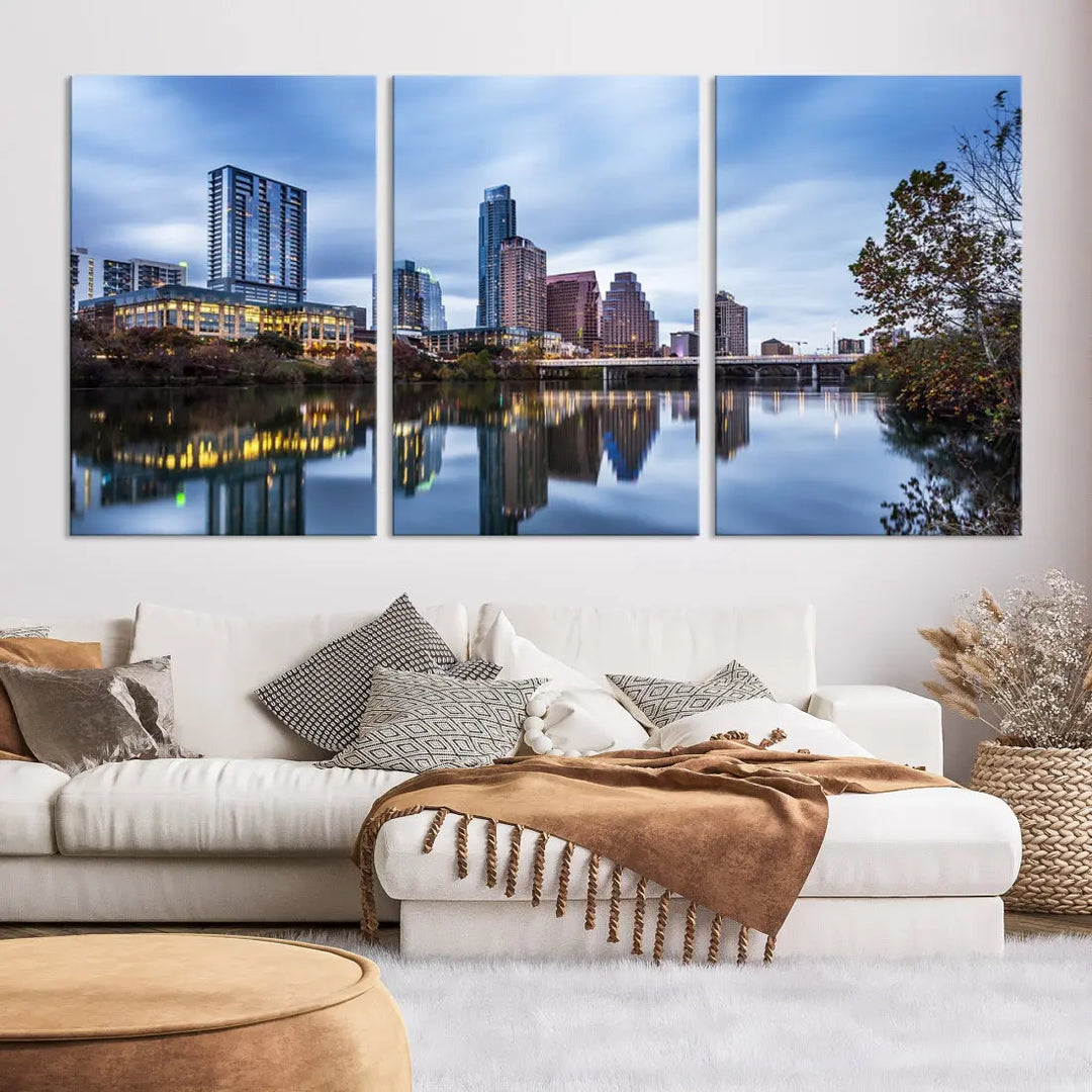 Extra Large Austin City Skyline Cityscape Reflections View Canvas Art Print