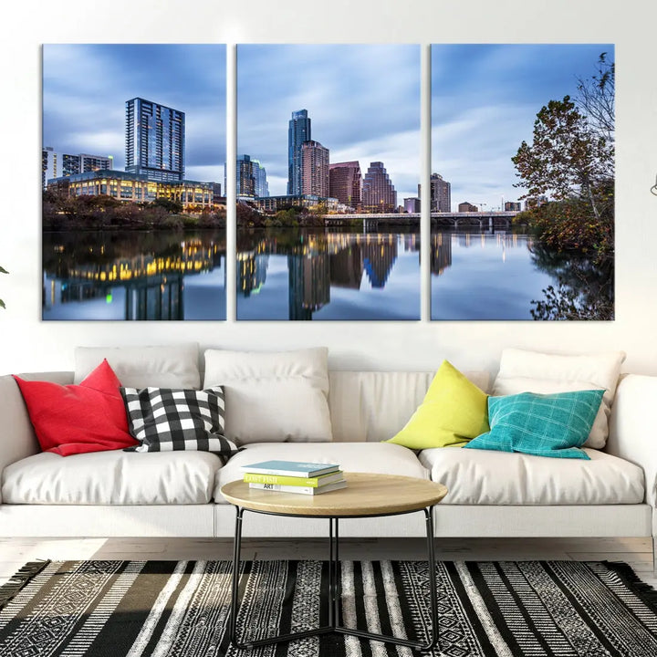 Extra Large Austin City Skyline Cityscape Reflections View Canvas Art Print