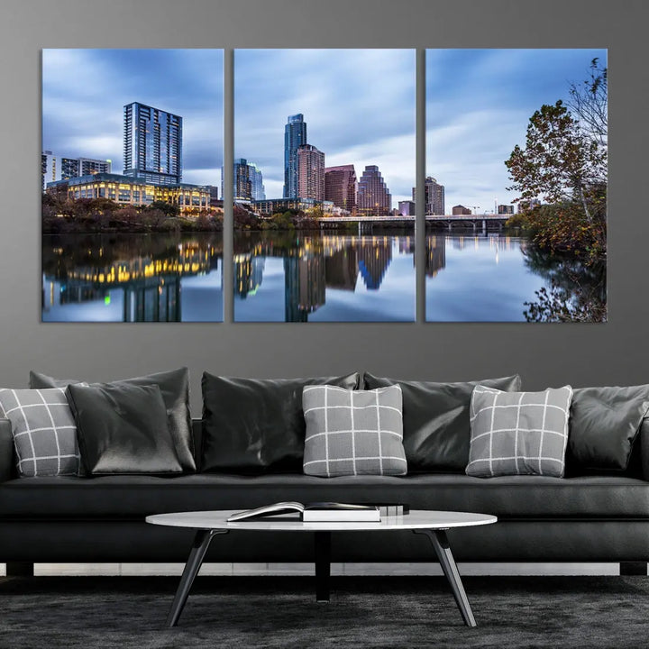 Extra Large Austin City Skyline Cityscape Reflections View Canvas Art Print