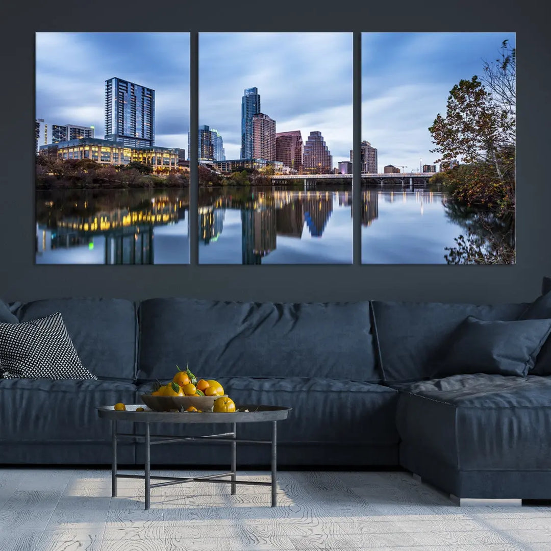 Extra Large Austin City Skyline Cityscape Reflections View Canvas Art Print