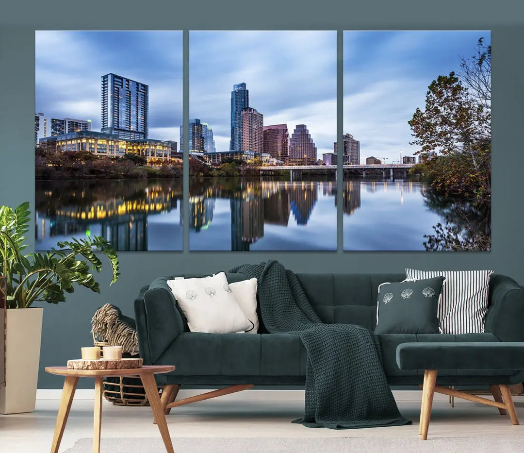 Extra Large Austin City Skyline Cityscape Reflections View Canvas Art Print