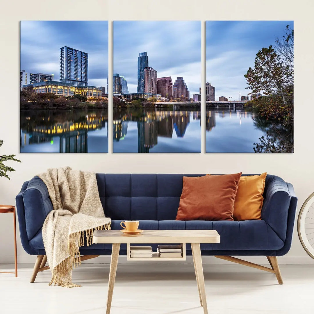 Extra Large Austin City Skyline Cityscape Reflections View Canvas Art Print