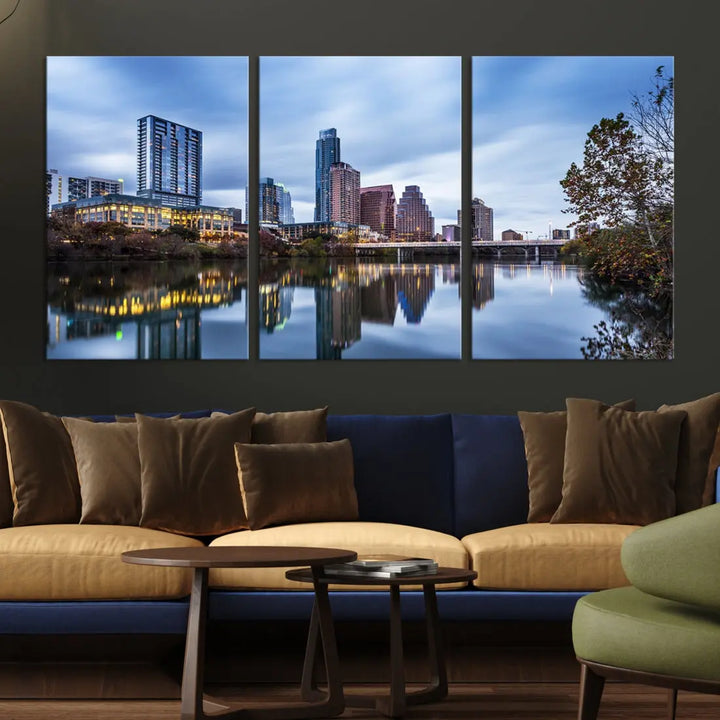 Extra Large Austin City Skyline Cityscape Reflections View Canvas Art Print