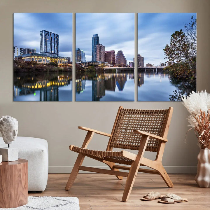 Extra Large Austin City Skyline Cityscape Reflections View Canvas Art Print