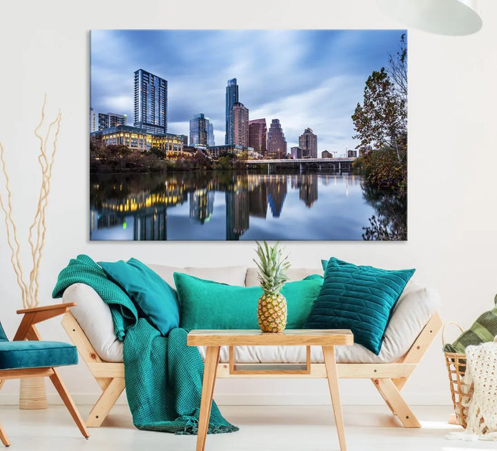 Extra Large Austin City Skyline Cityscape Reflections View Canvas Art Print