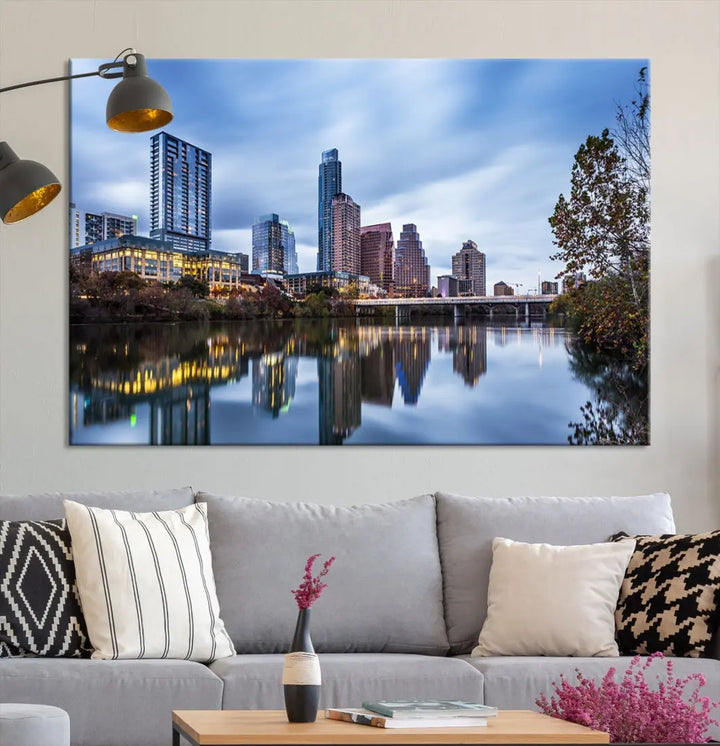 Extra Large Austin City Skyline Cityscape Reflections View Canvas Art Print