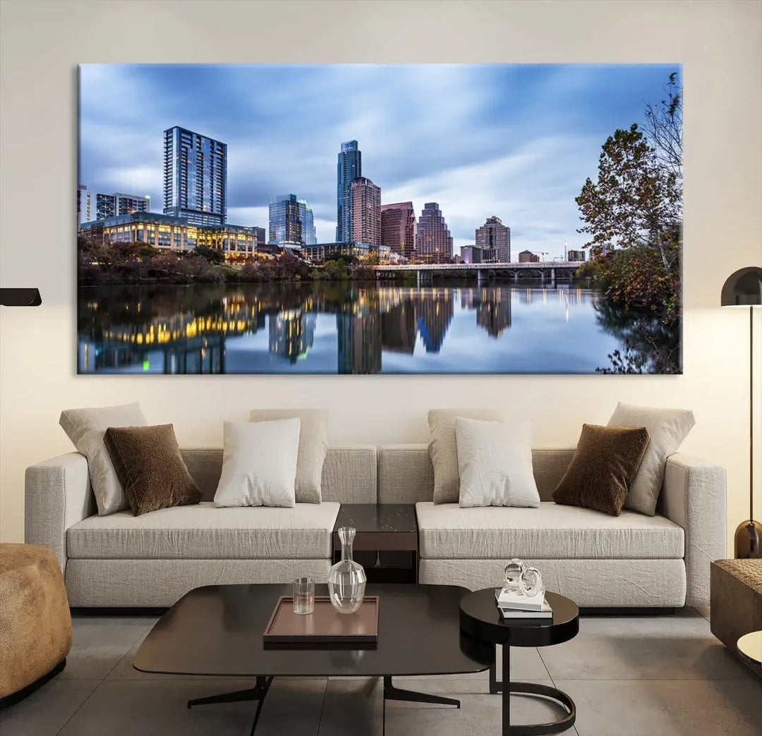 Extra Large Austin City Skyline Cityscape Reflections View Canvas Art Print