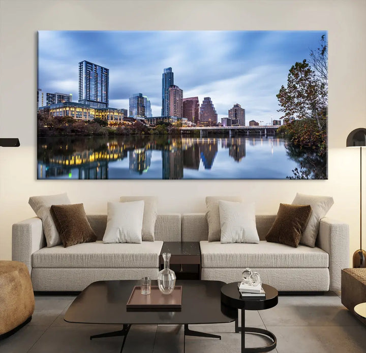 Extra Large Austin City Skyline Cityscape Reflections View Canvas Art Print