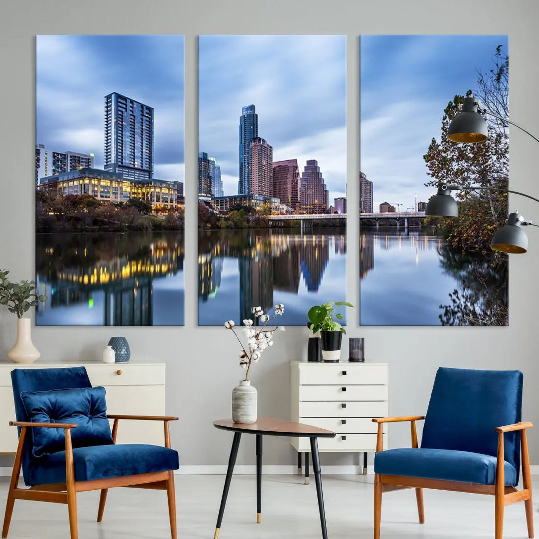 Extra Large Austin City Skyline Cityscape Reflections View Canvas Art Print