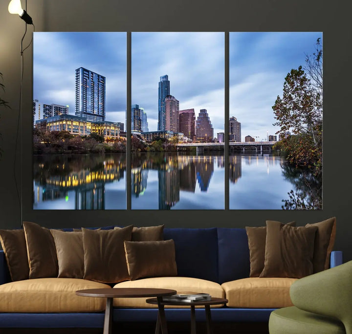 Extra Large Austin City Skyline Cityscape Reflections View Canvas Art Print