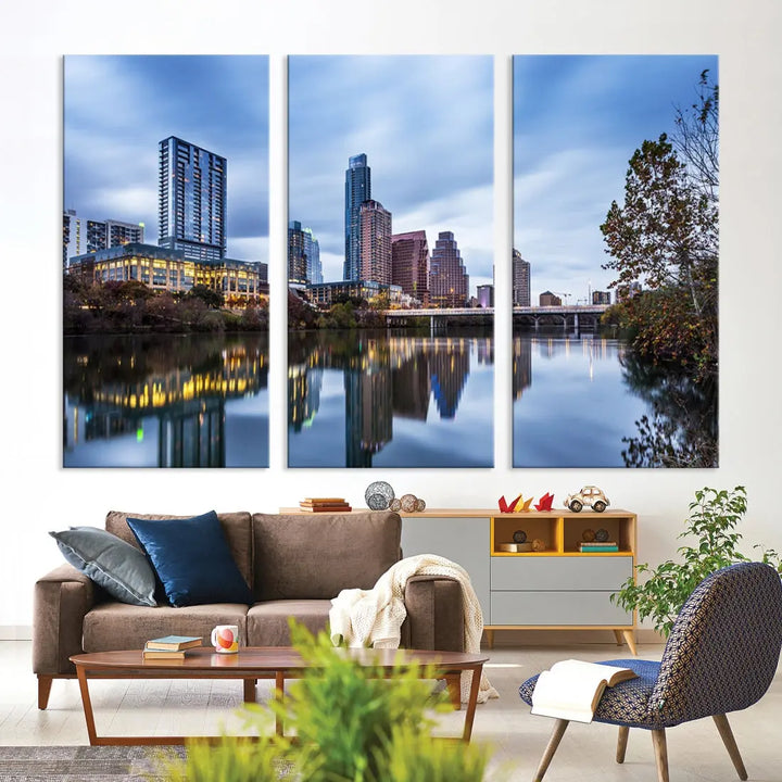 Extra Large Austin City Skyline Cityscape Reflections View Canvas Art Print