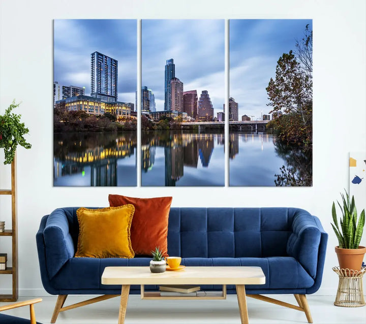 Extra Large Austin City Skyline Cityscape Reflections View Canvas Art Print