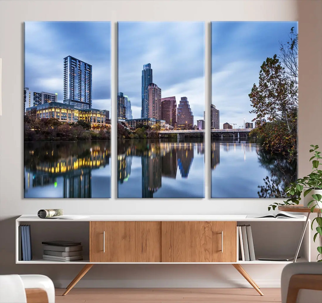 Extra Large Austin City Skyline Cityscape Reflections View Canvas Art Print