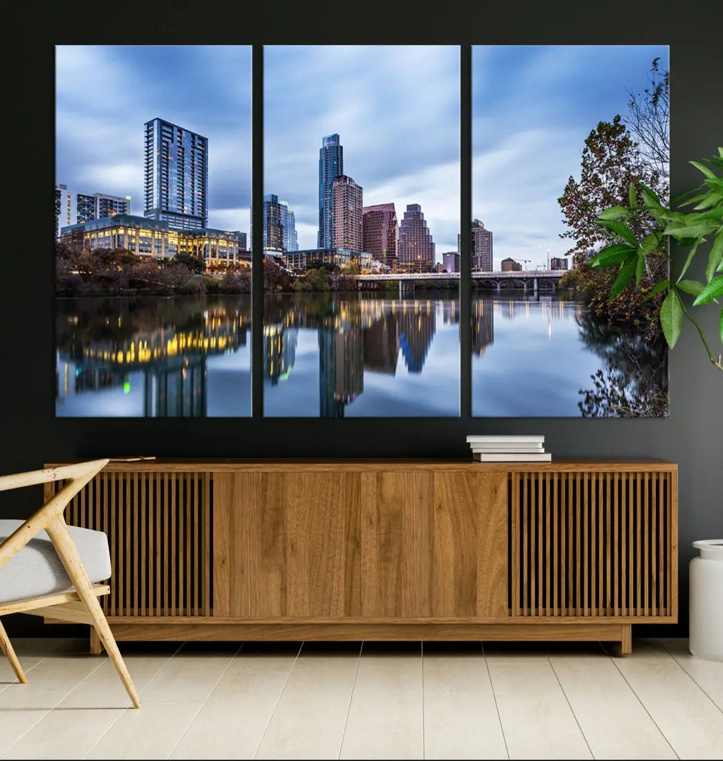 Extra Large Austin City Skyline Cityscape Reflections View Canvas Art Print