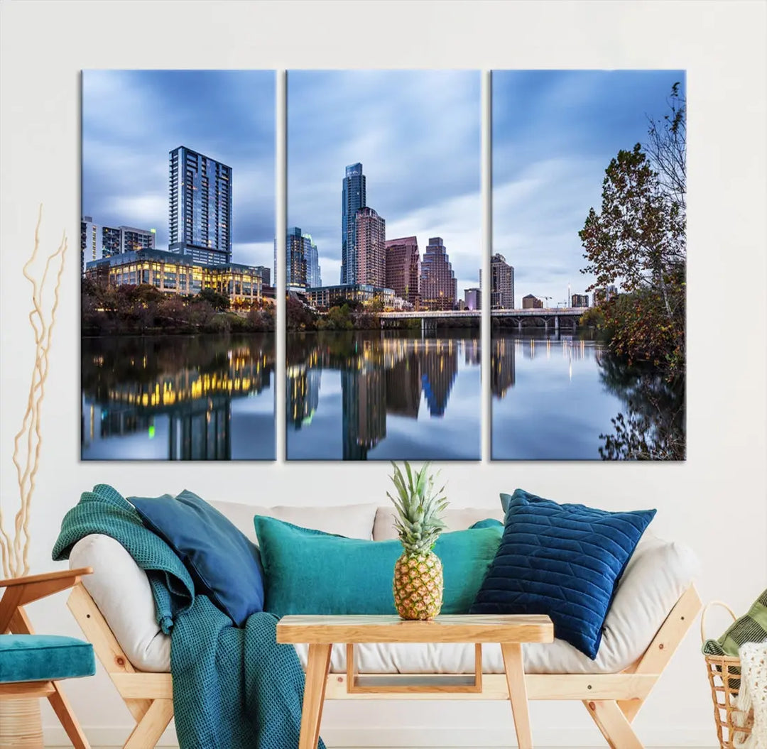 Extra Large Austin City Skyline Cityscape Reflections View Canvas Art Print