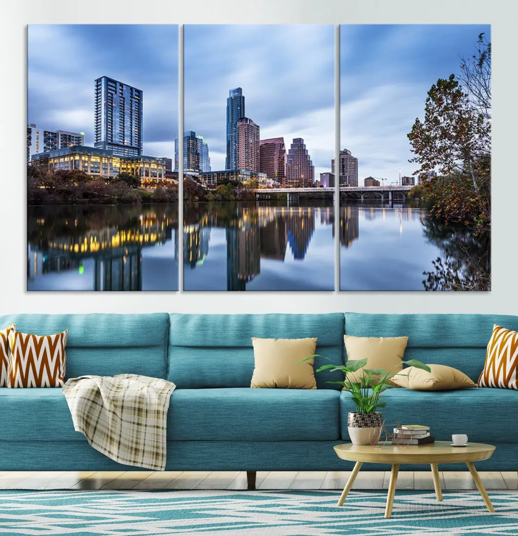 Extra Large Austin City Skyline Cityscape Reflections View Canvas Art Print