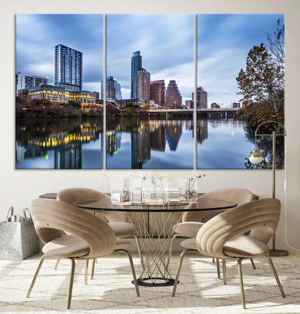 Extra Large Austin City Skyline Cityscape Reflections View Canvas Art Print