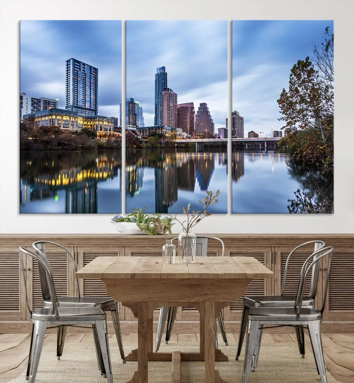 Extra Large Austin City Skyline Cityscape Reflections View Canvas Art Print