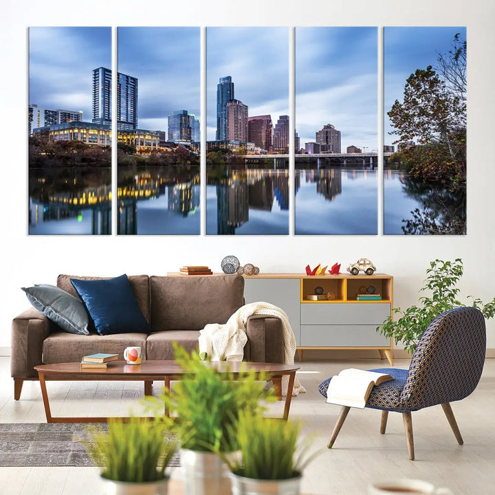 Extra Large Austin City Skyline Cityscape Reflections View Canvas Art Print