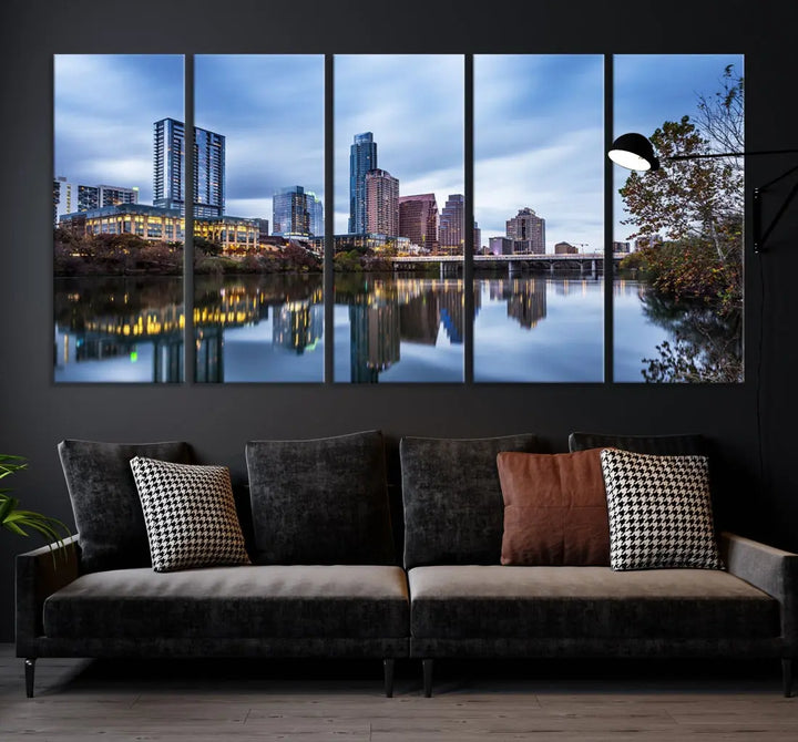 Extra Large Austin City Skyline Cityscape Reflections View Canvas Art Print