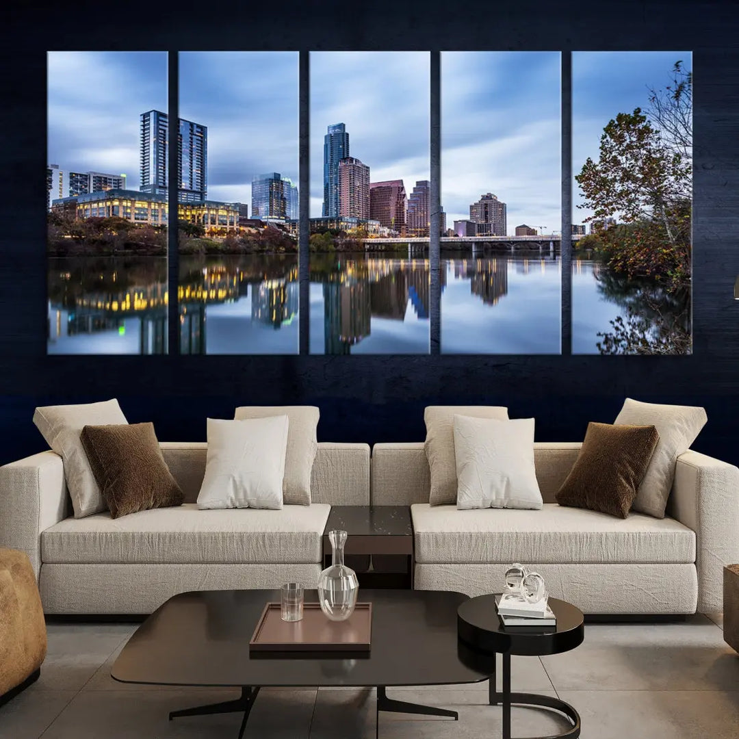 Extra Large Austin City Skyline Cityscape Reflections View Canvas Art Print