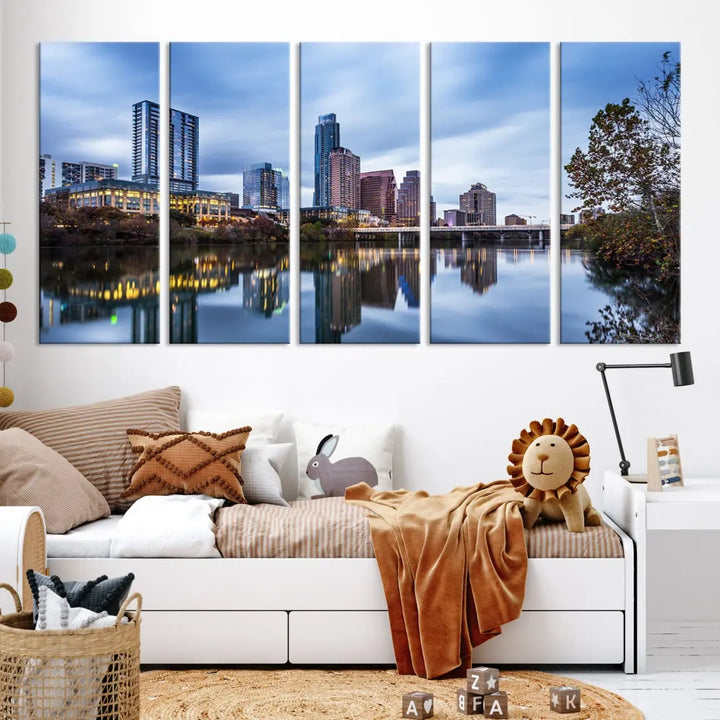 Extra Large Austin City Skyline Cityscape Reflections View Canvas Art Print