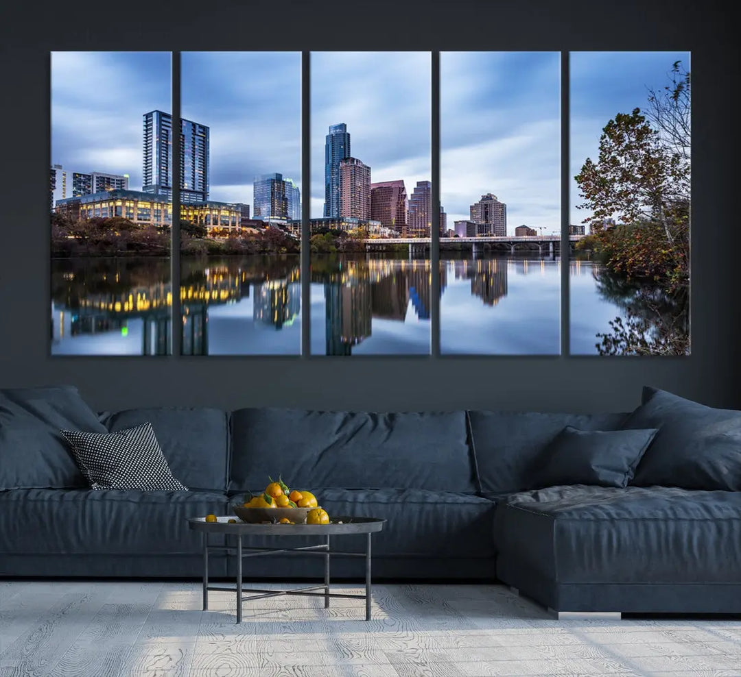 Extra Large Austin City Skyline Cityscape Reflections View Canvas Art Print